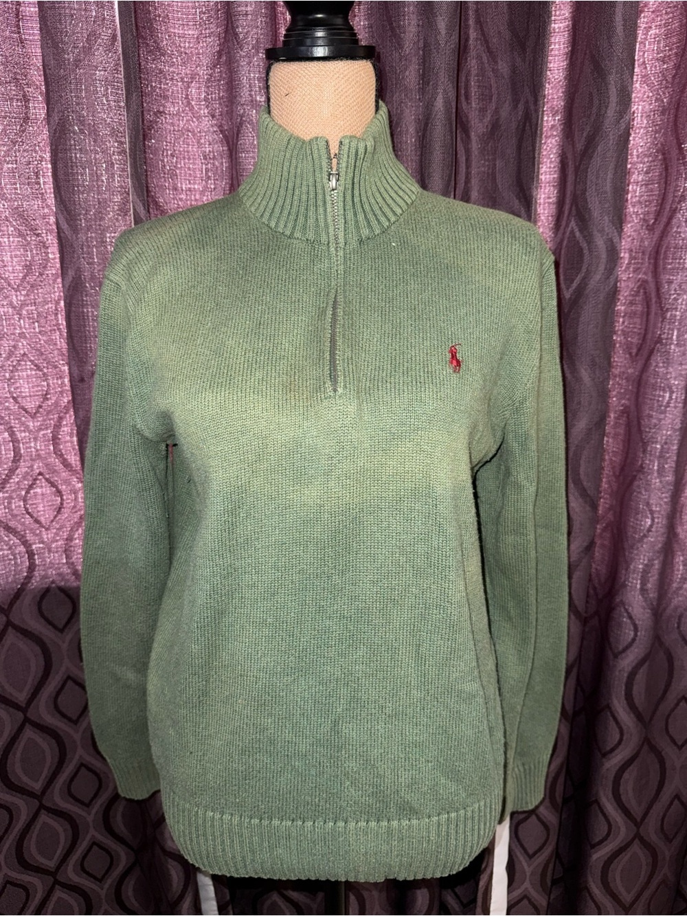 Ralph Lauren Sage Green Half-Zip Pullover Sweater